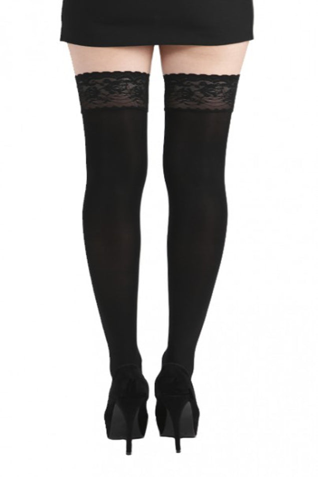 50 denier Opaque Lace Top Thigh High Stay Ups XXXL